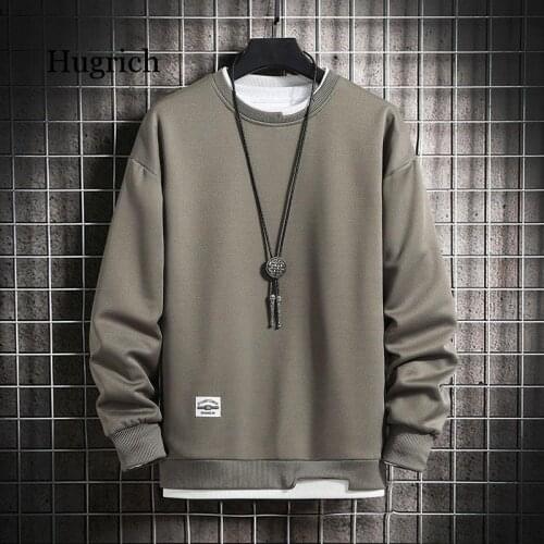 Mens Casual Sweatshirts Hoodie Men Fake Two Pieces Multi Color O-Neck Fashion Harajuku Style Male Sweatshirt 2021 New