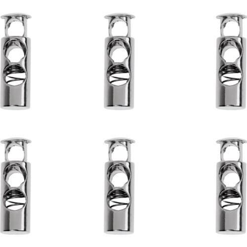 Set of 6 Heavy Duty Cylinder Silver Cord Locks Laces Stopper Toggle Bungee