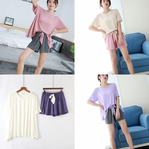 Summer 2021 New Ladies Casual Pajamas Suit Modal Short Sleeve Shorts Womens Pajamas Thin Section Loose Large Size Home Service