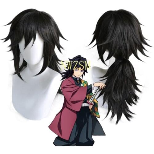 Demon Slayer Kimetsu no Yaiba Tomioka Giyuu Black Ponytail Wig Cosplay Costume Men Women Heat Resistant Synthetic Hair Wigs
