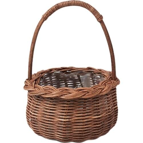 Wicker Rattan Flower Basket Willow Handwoven Basket With Handle Easter Eggs Candy Basket Wedding Flower Girl Baskets Home Decor