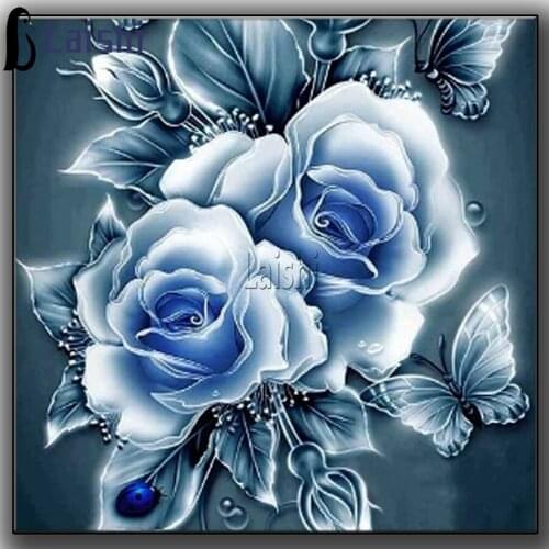 Full Round Drill Diamond Painting Blue Rose flower Embroidery Cross Stitch Manual Hobby Mosaic Painting Rhinestones Home Decor