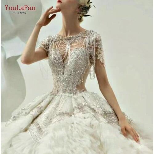 YouLaPan G46 Luxury Crystal Beaded Cape Cover Shoulders Bullfighters and Party Boleros Woman Removable Wedding Sleeves Sexy