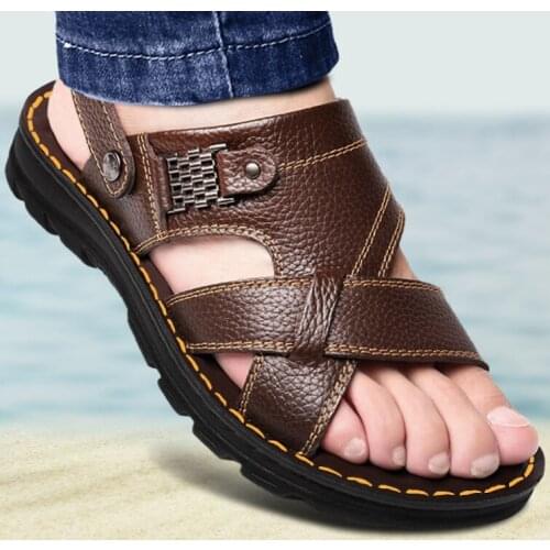 Men Sandals Summer Leather Roman Sandals Men Casual Shoes Beach Flip Flops Men Fashion Outdoor Slippers Shoes Sneakers