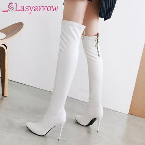 Lasyarrow Super High Heels Over The Knee Boots Women Thigh High Boots Ladies Autumn Winter Long Boots Shoes Black White