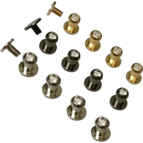 DIY 60sets/lot A glass stone diamond rhinestone brass screw rivets knob leather craft stud rivets round head silver, gold