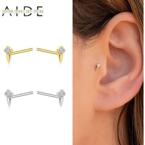 AIDE Mini Rivets Zircon Stud Earrings For Women Cute Small Geometric Piercing Earings Silver 925 Jewelry Pendientes Kolczyki