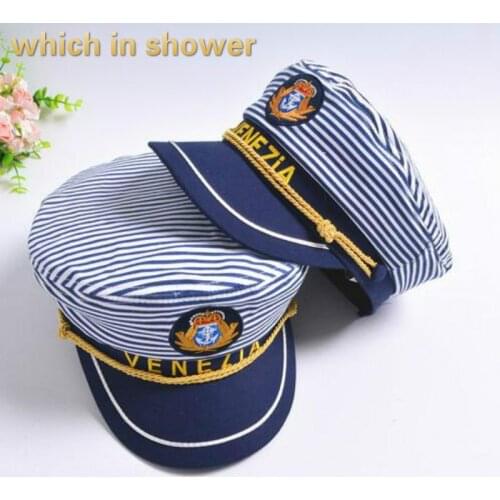 Which in shower family striped military hat adjustable cotton women men vintage flat cap unisex captain hat kids sailor navy cap