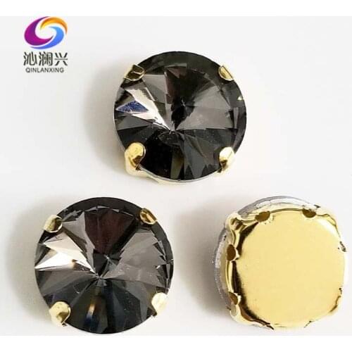 8mm/10mm/12mm/14mm Gray round shape golden bottom AAA Glass Crystal sew on claw rhinestones,Diy Clothing accessories SWRG03