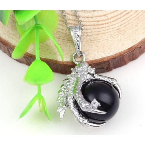 Trendy-beads Vintage Style Silver Plated Black Onyx Inlay Dragon Claw Pendant Necklace Link Chain Fashion Jewelry