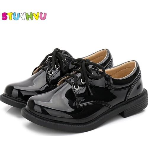 Brand Boys Shoes White Black Patent Leather Children School Shoes Comfortable Non-slip Cross Strap Girls Kids Casual Shoes 28-35