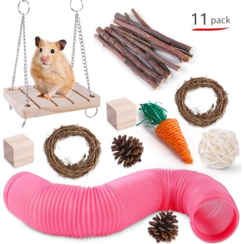 Hamster Toys Pet Hamster Wooden Toys Set Pet Rabbit Guinea Pig Grass Ball Molar Supplies Hamster Tunnel Set Hamster Tunnel Toys