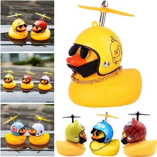 Car Ornaments Duck with Helmet Broken Wind Small Yellow Duck Road Bike Motor Helmet Riding Cycling Accessories Decoration