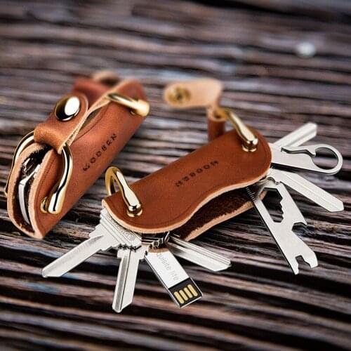 Vintage Creative Key Storage Device Handmade Cowhide Leather Key Case Full Function Keychain Accessories Charms