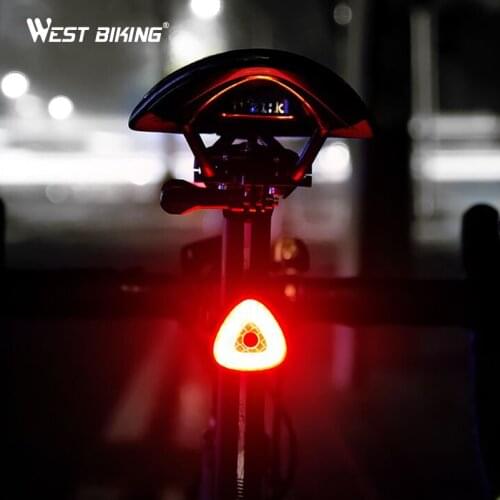 WEST BIKING Bike Rear Light Start/Stop Brake Auto Sensing Cycling LED MTB Road Bicycle Warning Taillight Waterproof Flash Lamp