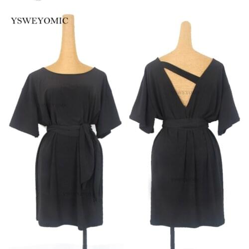 Latin Dance Skirt Loose Beauty Backless Dance Practice Short-sleeved Black Adult Women Latin Rumba Practice Dance clothes Dress