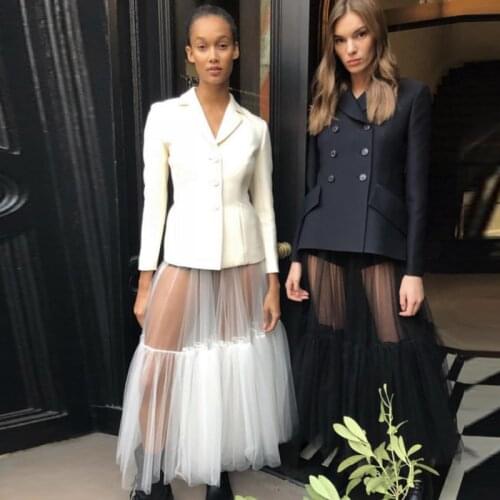 2010 High Street See Thru Ruffles A-line Tulle Skirts For Women Sexy Long Tutu Skirt Female Saias Custom Made