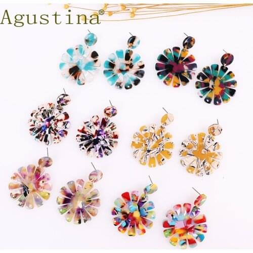 Yellow Acrylic Earrings For Women Resin Fashion Round small Jewelry flower Drop Earrings Bohemian Geometric Statement Earring
