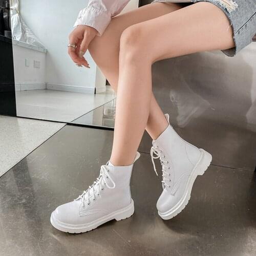 MORDOAN Genuine Cow Leath Lady boots womens thick-soled Nice autumn new British style lace round toe single boots women