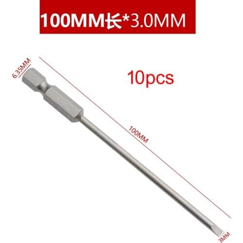 10pcs/Set 100mm long Magnetic Flat Head 3mm Slotted Tip Screwdrivers Bits 1/4" Driver Bits Hand Tools Screwdriver Drill Bit