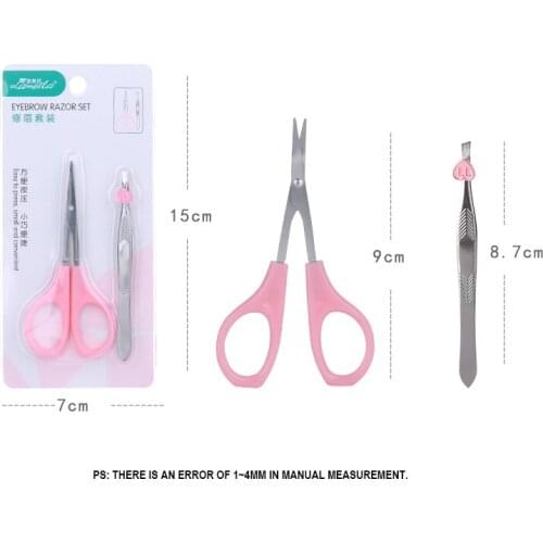 2 pcs Eyebrow Scissors Eyebrow Tweezers Stainless Steel Eyebrow Razor Sets Beauty Tools
