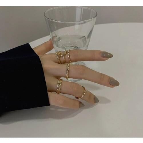 5pcs / Set Simple Punk Style Finger Rings for Women Gold Color Metal Jewelry Wedding Party Accessories