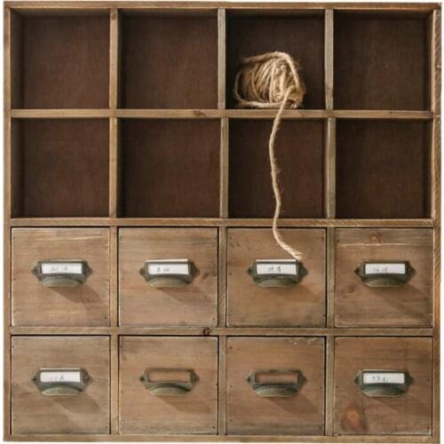 8 drawers 16 grids vintage handcraft fir wood small storage cabinet on table top