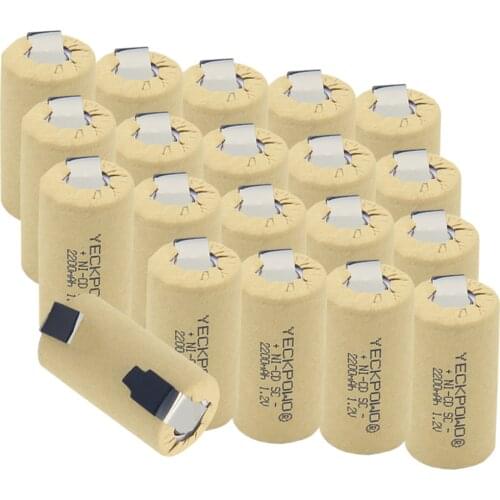 20 pcs2200mAh 1.2V sub C battery NICD SC batteries real capacity guaranteed soldering tape for B&D for metabo for power tools