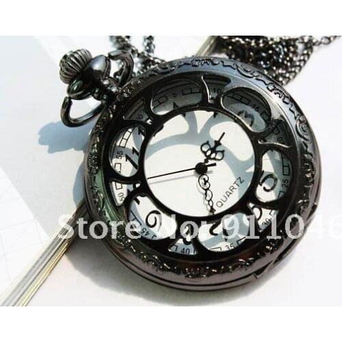 Free Shipping Pocket Watch, bronze hollow sun flower Watch With Chain, 100pcs/lot wholesale