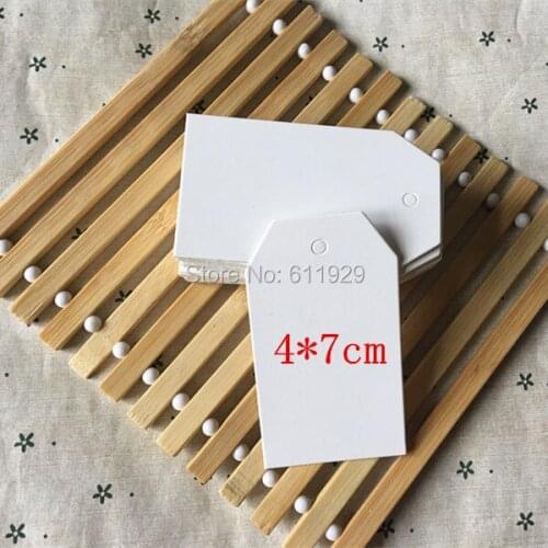 Free shipping blank white paper tag 4x7cm/garment hang tag/price tag/paper printed label/shape cutting tag 400 pcs a lot