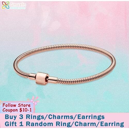 Smuxin 925 Sterling Silver Bracelets Gold Barrel Clasp Snake Chain Bracelet Friendship Bangles Women Jewelry Making Girl Gift