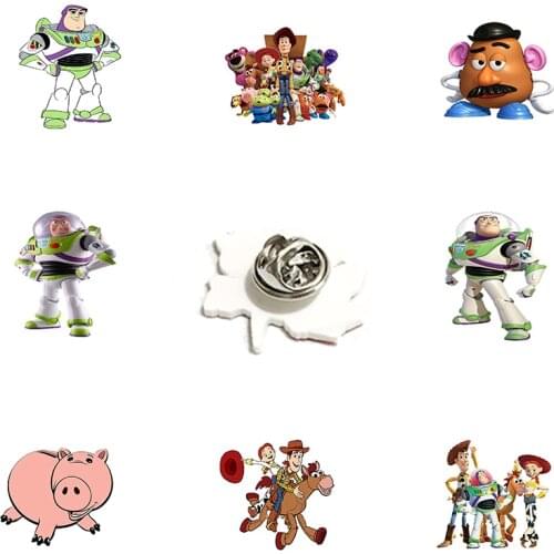 Disney Woody Buzz Lightyear Character Pin Toy Story Pattern Lapel Pin Men Women Personality Jewelry Acrylic Pin Accessories