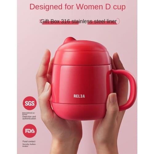 Cup female 316 stainless steel mug milk coffee cup large belly handle office water cup