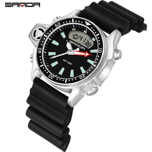 SANDA Top Brand Luxury Men Sport Wrist Watch Digital Wristwatch 50M Waterproof Dual Display Male Clock Watches Relogio Masculino