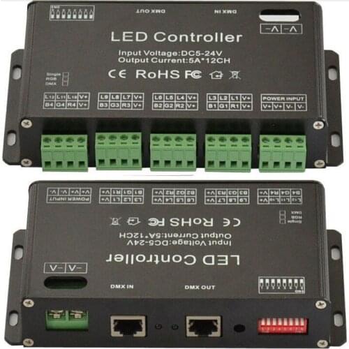 DC5V-24V 12Channel RGB DMX512 LED controller DMX decoder&driver LED strip module black 5A