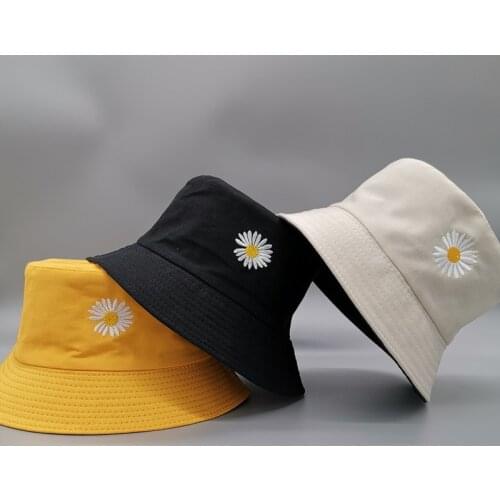 Double-side Women Bucket Fishing Hats Sunscreen Sun Cap Little Daisies Double-sided Wear Spring Lady Fisherman Hat