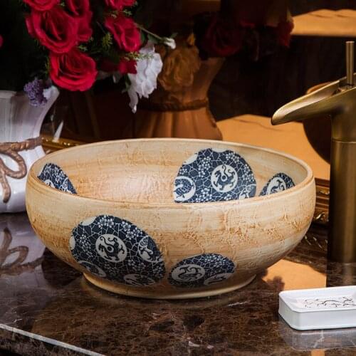 Europe Vintage Style Art Porcelain Counter top Basin Sink Handmade Ceramic Bathroom Vessel Sinks Vanities ceramic wash bowls