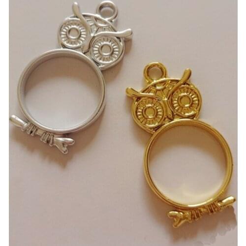 GLADZGT 10 pcs/lot owls shape Metal Frame Pendant Gold Charm Bezel Setting Cabochon Setting UV Resin Charms
