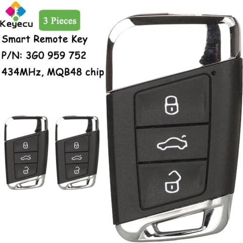 KEYECU 3PCS/Lot Smart Remote Key With 3 Buttons & 434MHz - FOB for Volkswagen Magotan Superb A7 Passat B8 2015 2016 2017 2018