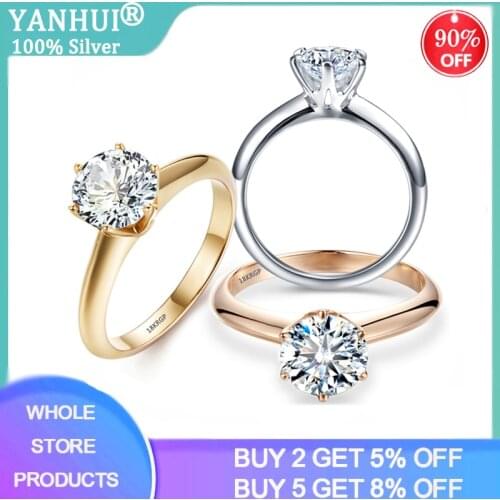 YANHUI Have 18K RGP Stamp Pure Solid White/Yellow/Rose Gold Ring Solitaire 2.0ct Lab Diamond Engagement Wedding Rings For Women