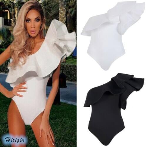 Summer Women Sexy Solid Jumpsuits 2019 new Women Summer Sexy Ruffles One Shoulder Leotard Solid Jumpsuits
