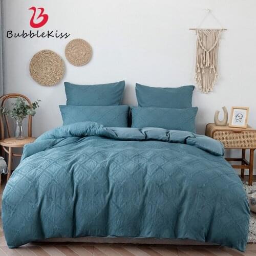 Bubble Kiss Blue Waffle Duvet Cover 3PCS Twin/Queen/King Size Bedclothes Bedding Sets Luxury Home Hotel Use Quilt Cover Set New