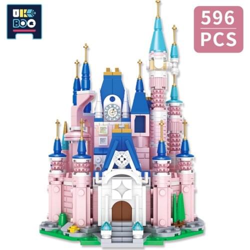 UKBOO 596PCS 8IN1 Girl Gift Dream Castle Model Building Block Rotating Pink Tale Palace Friend Bricks Assemble Toy for Children