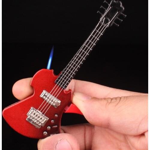 Creative Metal Cool Guitar Lighter Windproof blue flame Jet torch lighter Inflatable Gas butane cigarette lighter encendedor