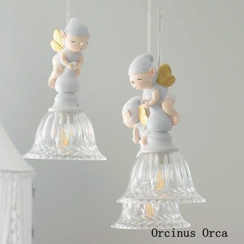 American white butterfly fairy chandelier Girl Bedroom childrens room lamp cartoon creative led resin doll Chandelier