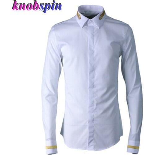 China style Embroidery Shirt men New arrival turn-down collar Full sleeve Slim Casual shirts Camisas Solid color Plus size