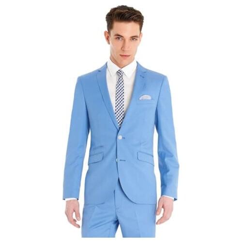 TTPSAADE 2 Pieces Mens Business Suit Custom Slim Fit Groom Tuxedos Sky Blue Groomsmen Men Wedding Suits (Jacket+Trousers) 2021