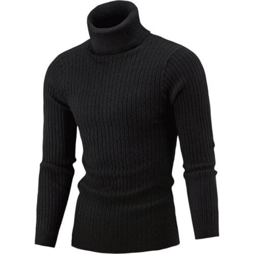 Winter Warm Mens Sweater Solid Color Long Sleeve Knitted Sweater All-matched Turtleneck Twist Men Sweater Pullover for Autumn