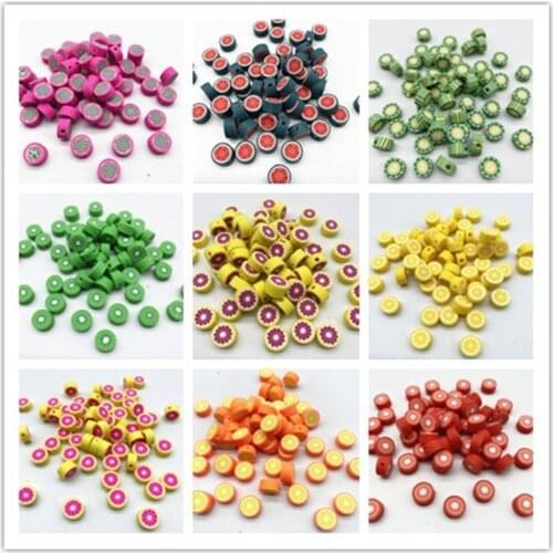 New 30Pcs/Pack Polymer Clay Spacer Loose Beads Mixed Colors Fruit Beads Polymer Clay Beads for Necklace DIY Bracelet Accessories
