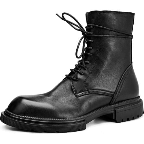 Autumn Winter Men Shoes Cowhide Men Boots Genuine Leather Zipper High top Fashion Boots Thick bottom Short Boots Military Boots
